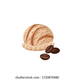 Coffee ice cream scoop. Design template for promo, menu, flyer. Vector illustration cartoon flat icon isolated on white.
