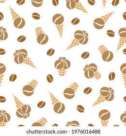 Coffee ice cream. Seamless pattern. Silhouette. Multi-colored image with no background. You can choose any background. Element for design of textiles, fabrics, wrapping paper. Vector illustration.
