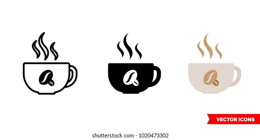 Coffee icon of 3 types: color, black and white, outline. Isolated vector sign symbol.
