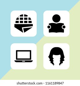 coffee icon. 4 coffee set with laptop, stroopwafel, read and stylish vector icons for web and mobile app