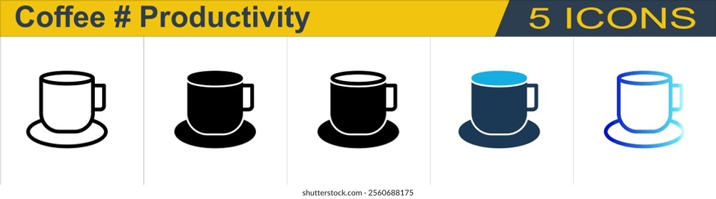 Coffee icon with 5 styles (Outline, Solid, Mixed, Duo Tone and Line Gradient)