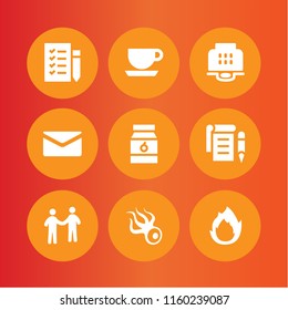 coffee icon. 9 coffee set with checklist, friends, coffe cup outline and flats vector icons for web and mobile app
