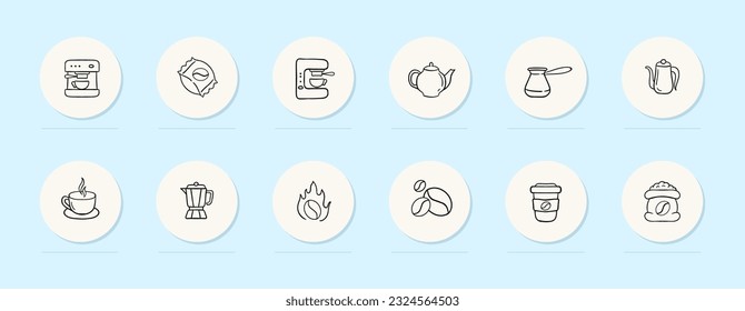 Coffee Icon. Aromatic, morning brew, caffeine, energy boost, beans, mug, hot beverage. Vector line icon for Business