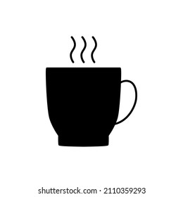 Icono de café en glifo plano negro, estilo relleno aislado en fondo blanco