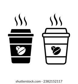 Coffee icon black and white. Hot coffee. Caffeine sign