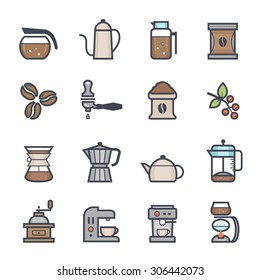 Coffee Icon Bold Stroke with Color on White Background