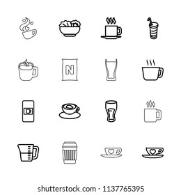 Coffee icon. collection of 16 coffee outline icons such as vending machine, tea, drink, cup with heart, cup, food, decanted, mug. editable coffee icons for web and mobile.