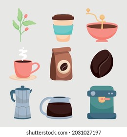 coffee icon collection on gray background