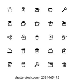 Coffee Icon Collection. Pixel Perfect Coffee Shop and Beverage Semibold Style 2D Icon