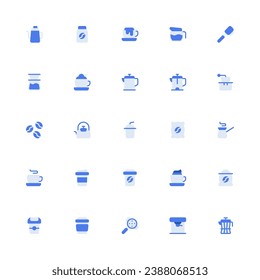 Coffee Icon Collection. Pixel Perfect Coffee Shop and Beverage Monochrome Style 2D Icon