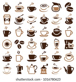Coffee icon collection - vector outline illustration and silhouette collection