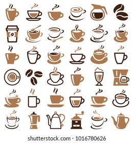 Coffee icon collection - vector outline illustration and silhouette collection