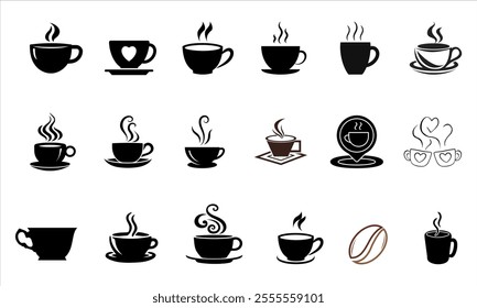 Coffee icon collection - vector outline illustration and silhouette collection