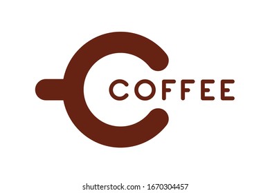Coffee icon concept. C letter in a cup form. Coffee inscription. Vector illustration isolated on white background.