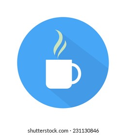 Coffee icon cup on blue and white background. Flat style