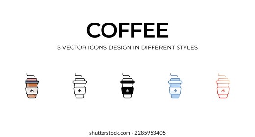 Coffee Icon Design in Five style with Editable Stroke. Line, Solid, Flat Line, Duo Tone Color, and Color Gradient Line. Suitable for Web Page, Mobile App, UI, UX and GUI design.