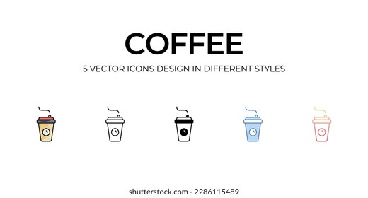 Coffee Icon Design in Five style with Editable Stroke. Line, Solid, Flat Line, Duo Tone Color, and Color Gradient Line. Suitable for Web Page, Mobile App, UI, UX and GUI design.