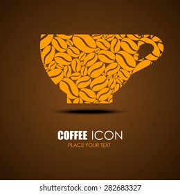 coffee icon. design idea for -a cafe. cup vector. brown background