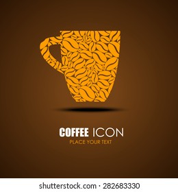 coffee icon. design idea for -a cafe. cup vector. brown background