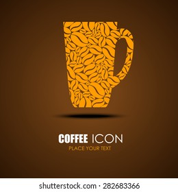 coffee icon. design idea for -a cafe. cup vector. brown background