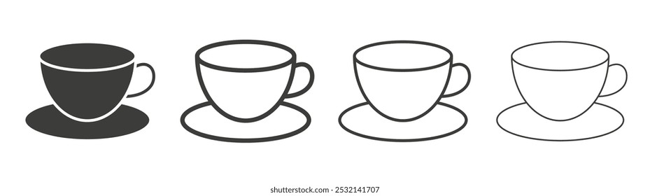 Coffee icon in fill and three stroke sizes