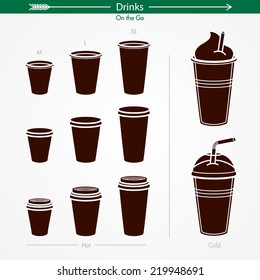 Coffee Icon Graphics (Coffee On the Go). Silhouettes. Pictogram Style.