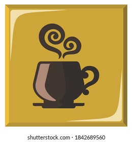 Coffee icon, illustration of a cup of coffee on shining gold background