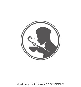 Coffee icon isolated on white background vector illustration. Man drink coffee vector graphic silhouette.