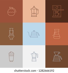 Coffee icon and linear coffeeshop badge in outline style with trendy thin line emblem for cafe sign, coffee house, the symbol for the app.