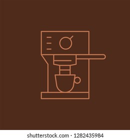 Coffee icon and linear coffeeshop logo badge in outline style with trendy thin line emblem for cafe sign, coffee house, the symbol for the app.