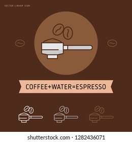 Coffee icon and linear coffeeshop logo badge in outline style with trendy thin line emblem for cafe sign, coffee house, the symbol for the app.