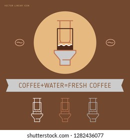 Coffee icon and linear coffeeshop logo badge in outline style with trendy thin line emblem for cafe sign, coffee house, the symbol for the app.