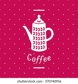 Coffee icon logo design with coffee pot and Coffee hand lettering. Vector illustration 