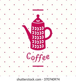 Coffee icon logo design with coffee pot and Coffee hand lettering. Vector illustration 