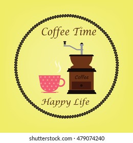 Coffee icon menu. Flat design. Vector for menu, restaurant. Coffee time happy life.