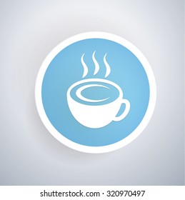 Coffee icon on blue button background, clean vector