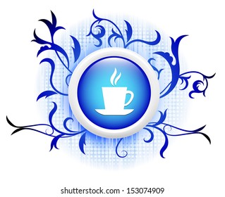 Kaffeesymbol auf blauem Zierknopf