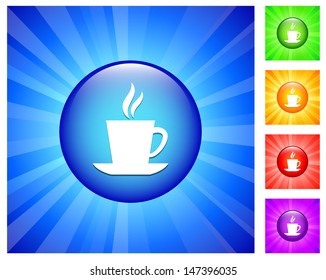 Coffee Icon on Round Button with Blue Glow