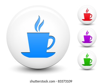 Coffee Icon on Round White Button Collection Original Illustration