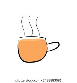Icono de café sobre fondo blanco, dibujado a mano.