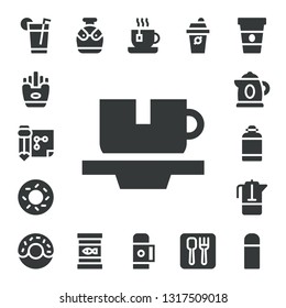coffee icon set. 17 filled coffee icons.  Simple modern icons about  - Drink, Fries, Drawing, Cup, Bagel, Kettle, Canteen, French press, Donut, Canned food, Tea, Thermo, Coffee