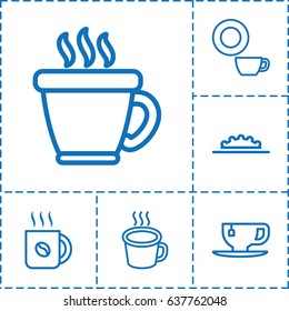 Coffee icon. set of 6 coffee outline icons such as coffee, dish, tea cup, cup