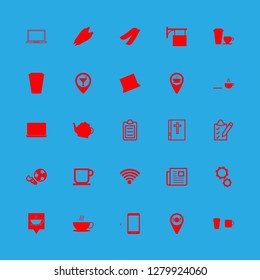 coffee icon set about coffee shop pin, teapot, cups and phone vector set