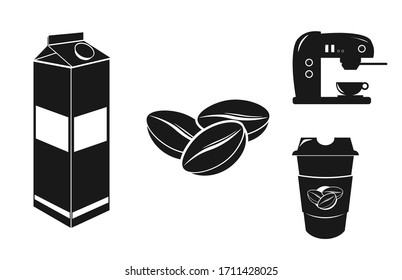 coffee icon set. coffee bean, turkish coffee, machine, disposable cup illustration design elements