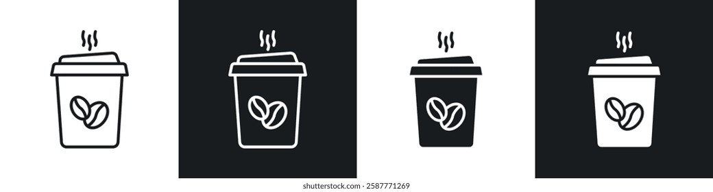 Coffee icon set black and white colors. Graphic Vector icons pack