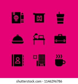 coffee icon set with coffee, bussines briefcase and desktop vector icons for web and graphic design