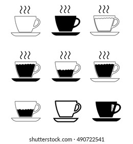 Coffee icon set. Depicted various kinds of cups