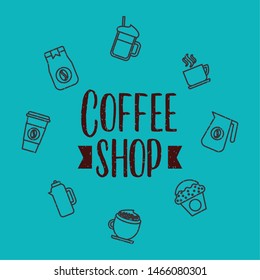 Coffee icon set design, Drink breakfast beverage bakery restaurant and shop theme Vector illustration