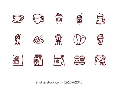 Coffee icon set design of time drink breakfast beverage shop morning store aroma and caffeine theme Vector illustration