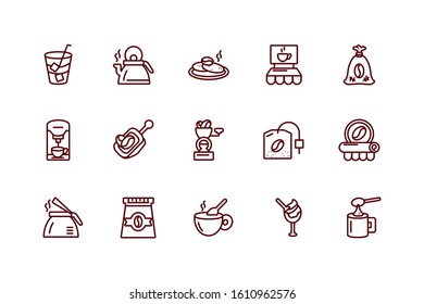 Coffee icon set design of time drink breakfast beverage shop morning store aroma and caffeine theme Vector illustration